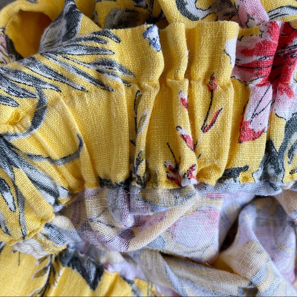 Zara Basic Yellow Floral High Waist Paperbag Style Linen Shorts Women’s Size L - Picture 9 of 13